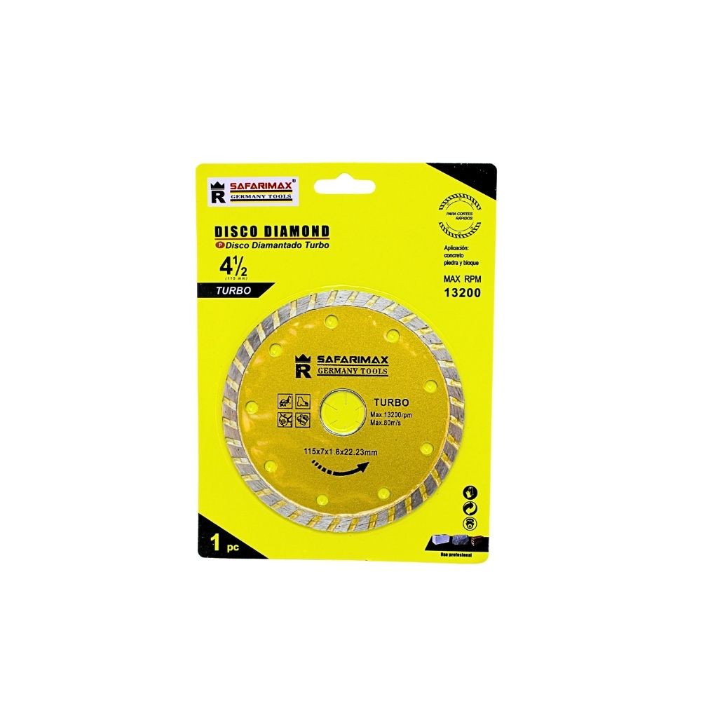 Disco Diamantado Turbo 115 mm (4-1/2") – Eje 22.23 mm – 13,200 RPM