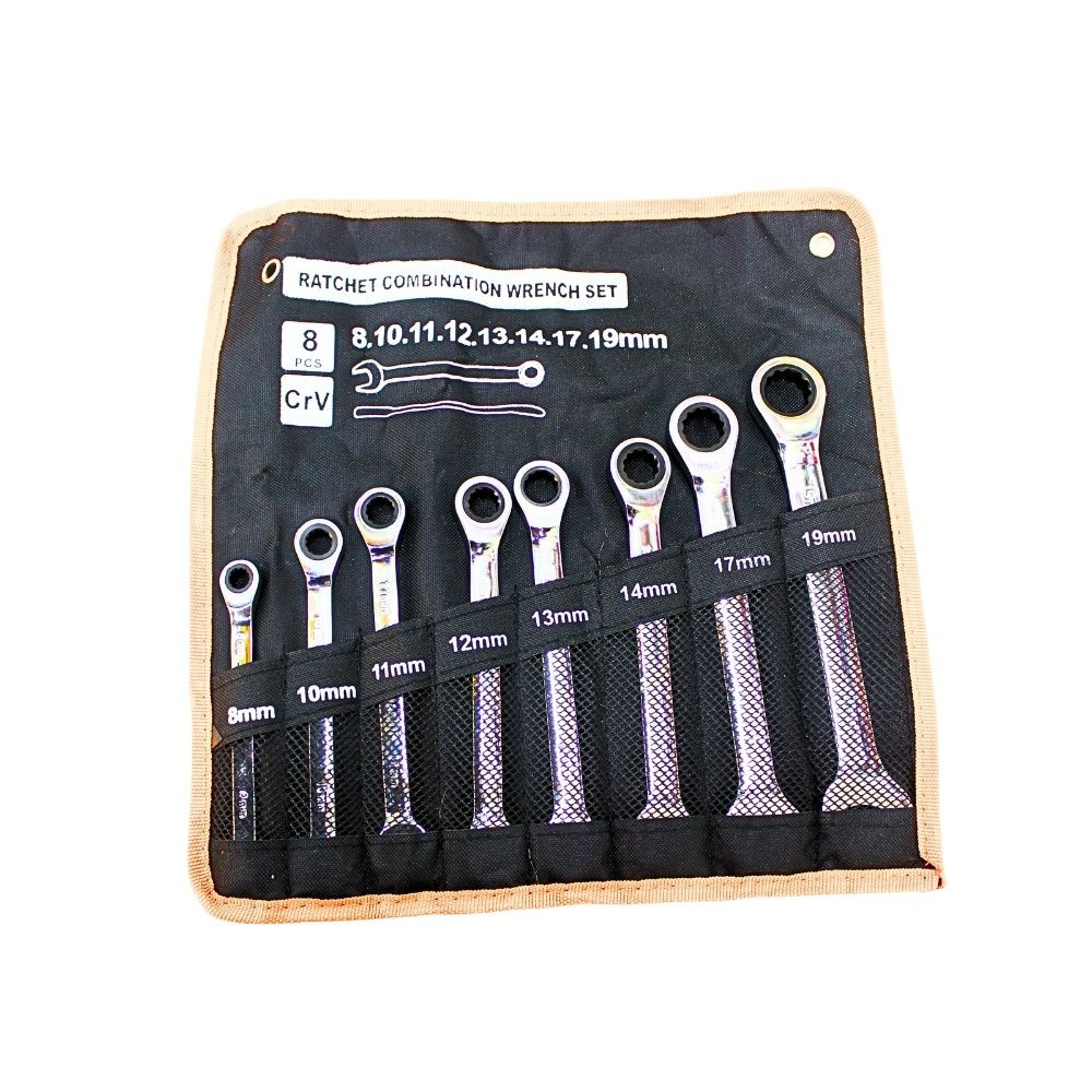 Juego de Llaves Combinadas con Trinquete 8 pcs (8–19 mm)